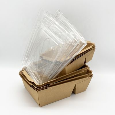 透明なプラスチック カバーが付いている技術のペーパー使い捨て可能なテークアウトの容器