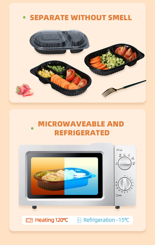 ODM/OEMの食料調達のオフィスのプラスチック マイクロウェーブBentoのお弁当箱使い捨て可能な2コンパートメント