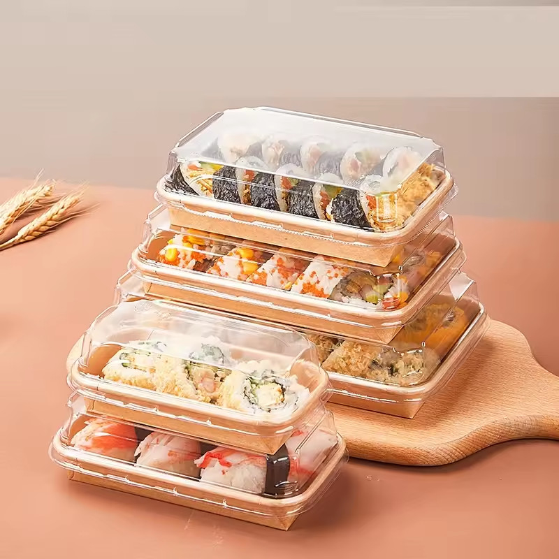 分解可能な寿司トレイ リサイクル紙の寿司容器 蓋付きケーキ容器