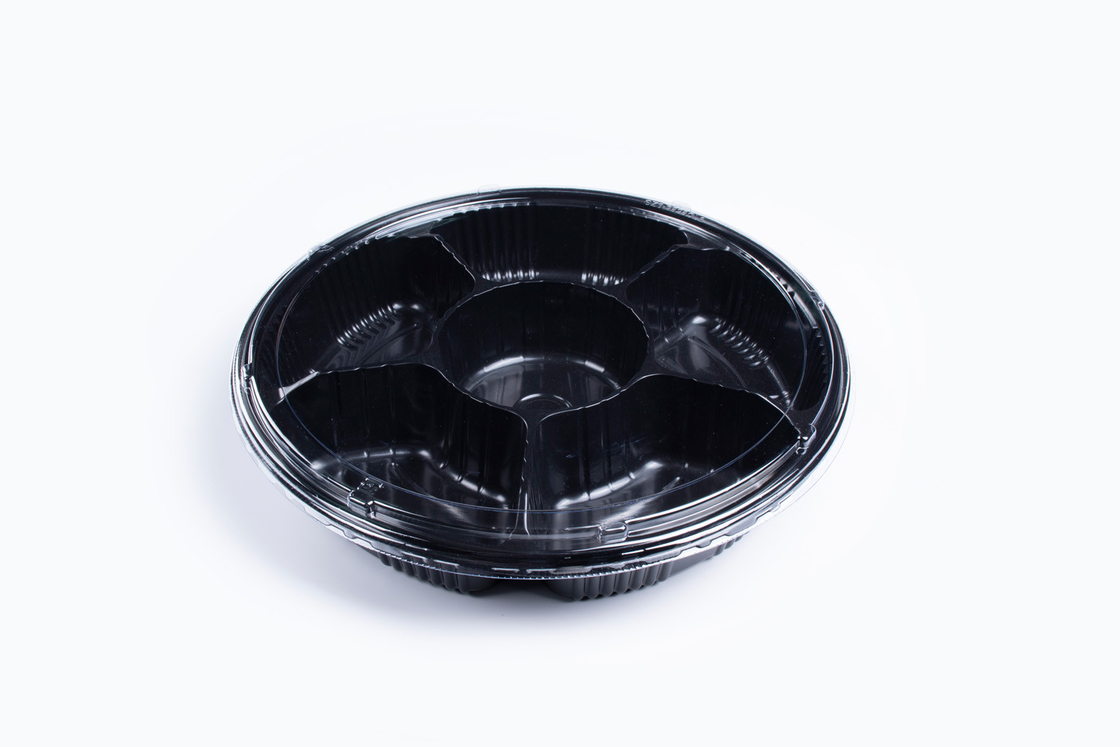丸い使い捨て食品包装 蓋付きのプラスチック寿司トレイ