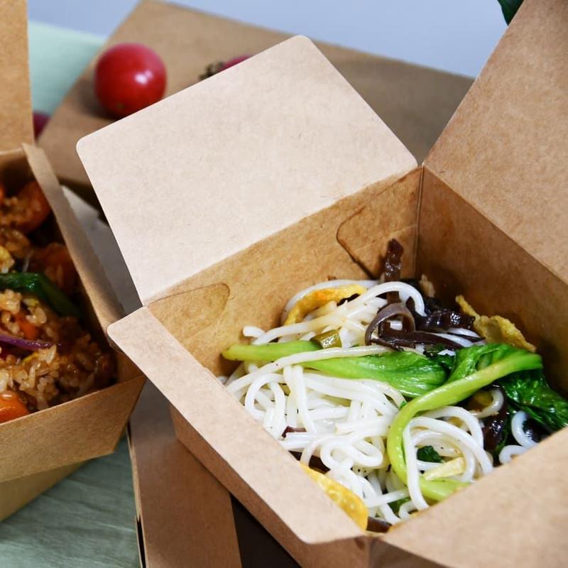 食品用クラフト紙包装箱、環境に優しい使い捨てカスタムテイクアウト包装箱