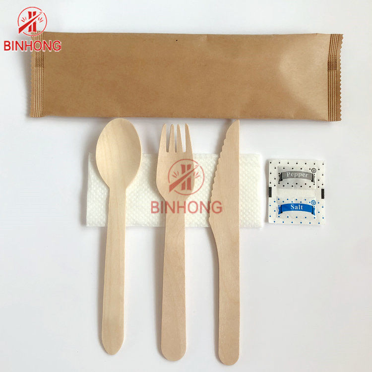Ecoの友好的な木の使い捨て可能な生物分解性の食事用器具類のフォークのナイフのティッシュ160mm