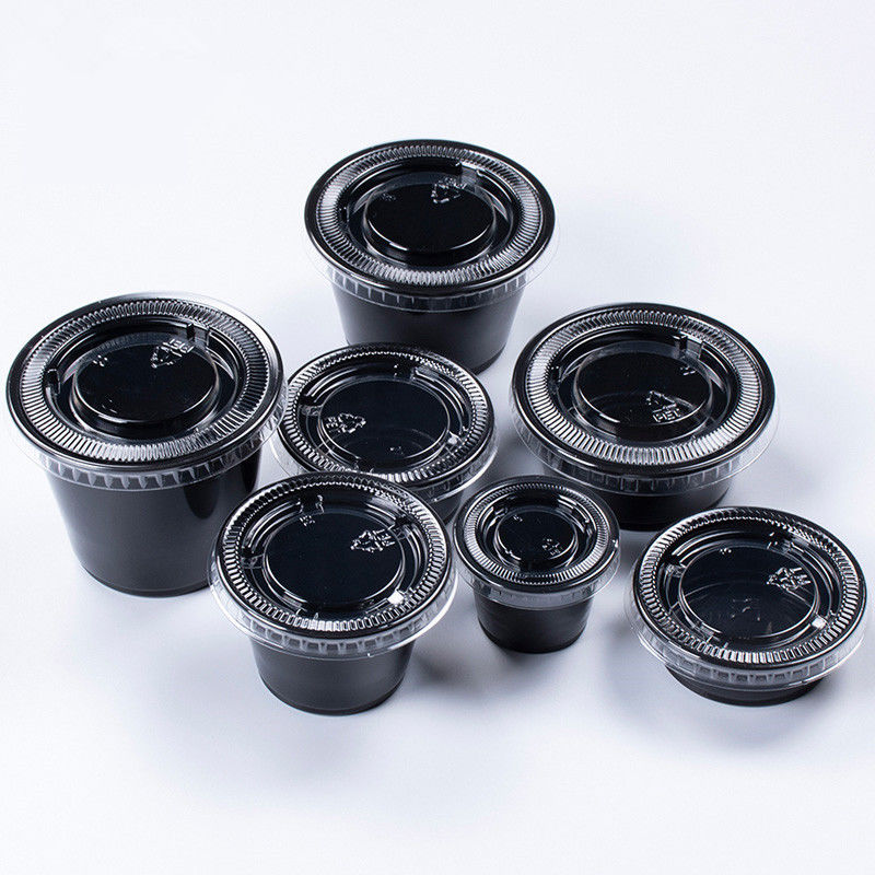 黒い色ペットふた1.5OZ使い捨て可能なソース コップ