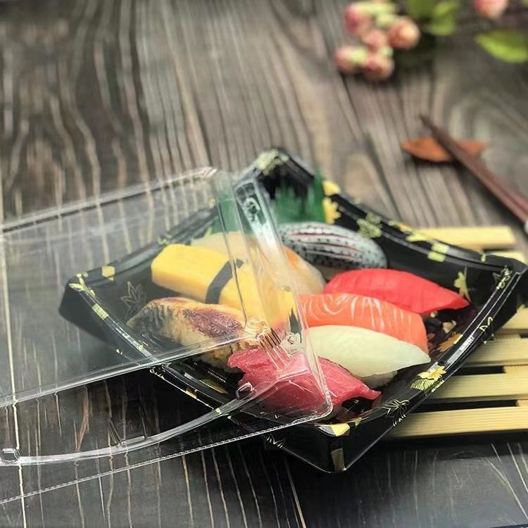 透明なふたの使い捨て可能なプラスチック寿司の皿の食品等級