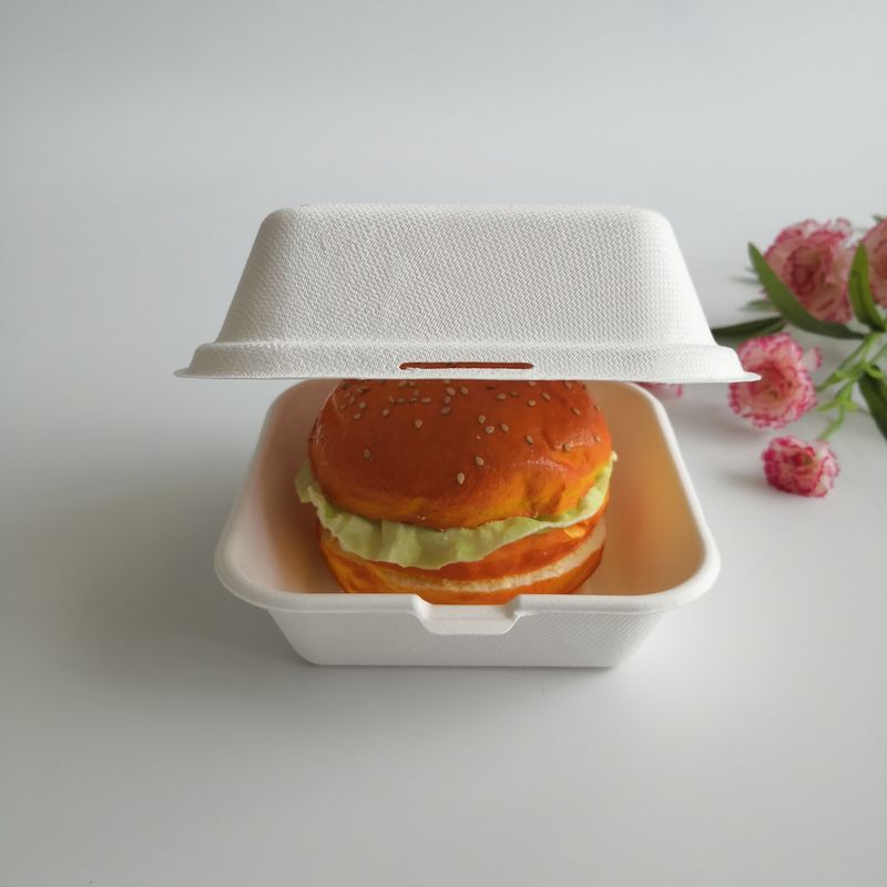 5インチ6インチの生物分解性のサトウキビの使い捨て可能なハンバーガー箱