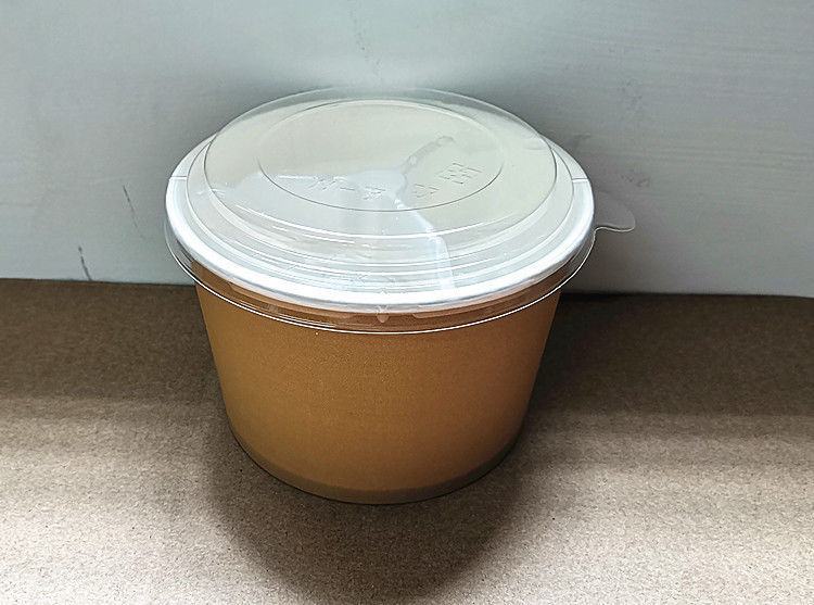 ふたが付いている印刷されたロゴ サラダ スープ ブラウン クラフト紙 ボール使い捨て可能なベルトのホールダー
